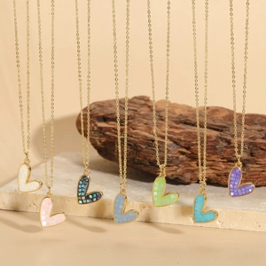 Heart Pendant Necklace Copper Shell Enamel Mosaic Jewelry Colorful 14K Gold Plated Fashion For Women