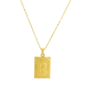 Minimalist 18k gold plated stainless steel necklace with square letter R pendant