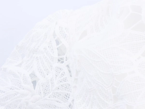 Close-up macro view of delicate white floral lace fabric with intricate mesh patterns