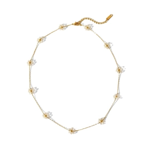 Elegante 18k vergoldete Edelstahlkette mit transparenten Blumenperlen für Damen
