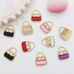 DIY colorful handbag-shaped alloy charms with enamel, pearls, and golden bow accents