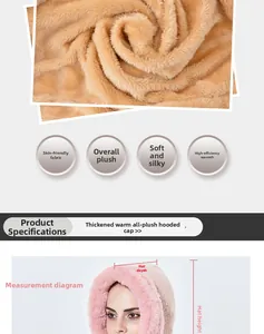 Detail of plush winter hooded scarf showing thick thermal fleece texture and dimensions