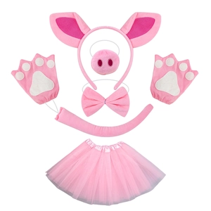 Rosa Schwein Tier Kostüm Zubehör Plüsch Ohren Stirnband Nase Fliege Schwanz Tutu Für Halloween Party Kinder Verkleidung Neuheit