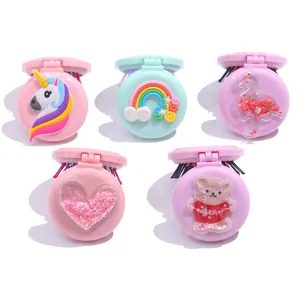 Portable Foldable Hair Brush With Mirror Round Mini Air Cushion Massage Comb Cute Cartoon Design For Travel Kids Girls