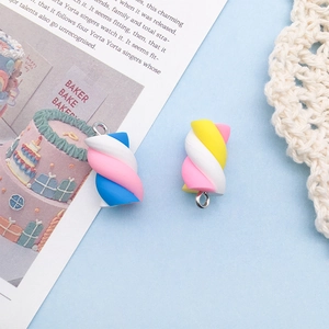 Macro view of colorful resin marshmallow pendants for DIY crafts and jewelry making