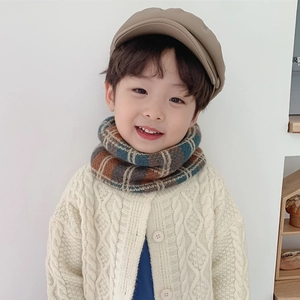 Kids Winter Knit Scarf Plaid Houndstooth Neck Warmer For Boys Girls Soft Polyester Warm Loop Bib Toddler Fashion Neckwear