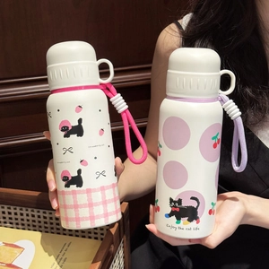 Insulated Water Bottle 316 Stainless Steel Vacuum Flask Cute Cartoon Pattern Portable Lanyard School Travel Gift