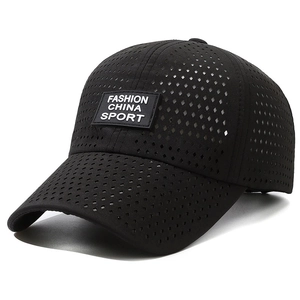 Breathable black laser-cut sports baseball cap with Fashion China Sport logo patch