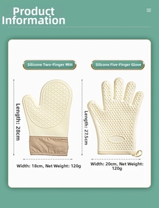 Detailed size comparison of two-finger and five-finger heat resistant silicone gloves
