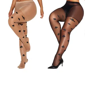 Playing Card Suit Pattern Printed Tights Sheer Nylon Spandex Pantyhose Lolita Subculture Fashion Hosiery For Women