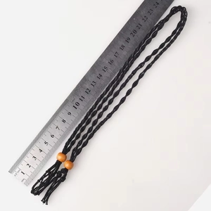 Adjustable black woven net necklace for crystals with wood beads and measurement scale