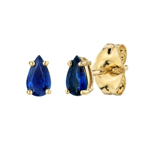 Pear cut blue sapphire stud earrings with 585 gold three-claw setting and butterfly back