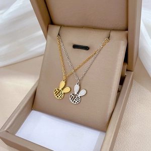 Rabbit Pendant Necklace Stainless Steel Hollow Fu Character Minimalist Clavicle Chain Elegant Jewelry For Women