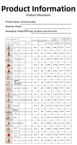 Detailed size chart for plastic sports Santa Claus and Christmas tree hanging ornaments