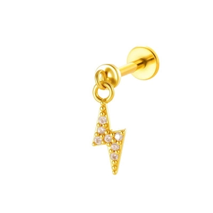 Gouden bliksem labret piercing met CZ stenen in 1,2x8mm roestvrij staal