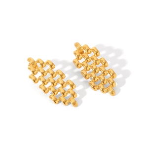 Boucles d'oreilles créoles en acier inoxydable doré 18K avec design maille évidée