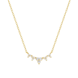 Classic S925 silver necklace with three gold-plated gems on a thin curved pendant