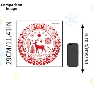 Detail of 29cm red Christmas window decal with elk and snowflake paper-cut design