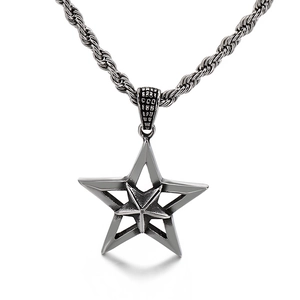 Collier pour homme avec pendentif étoile pentagramme double couche en acier vintage