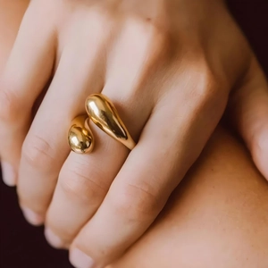 Irregular Water Drop Open Adjustable Ring 316L Stainless Steel Wrapped Twisted Design Minimalist Polished Jewelry