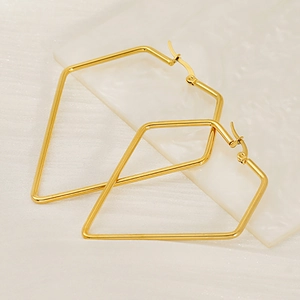 Minimalist gold geometric rhombus earrings with polished stainless steel finish for women