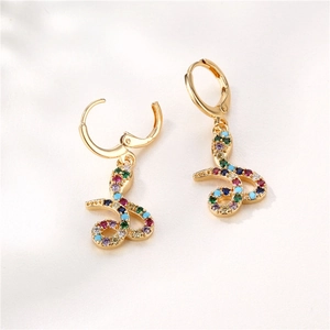 Chic 18K gold plated snake drop earrings with vibrant colorful cubic zirconia inlay