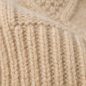 Winter jacquard warm knit hat featuring thick rib-knit texture and soft oatmeal wool fabric
