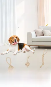 Three-piece beige cotton rope pet dog chew toys set for teething and interactive play