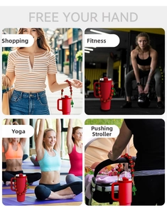 Handwoven cup handle strap for water bottles used in shopping and fitness scenes