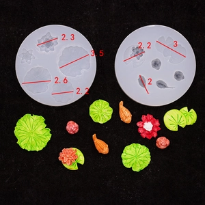 Silicone mold set for lotus leaves and koi fish with precise size measurements