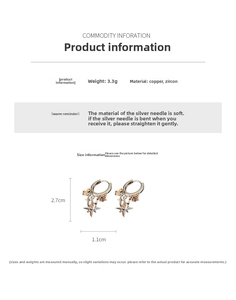 Detailed size chart for star pendant earrings with 2.7cm height and 3.3g weight