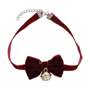 Collier choker en velours rouge avec nœud mignon et clochette dorée pour Noël