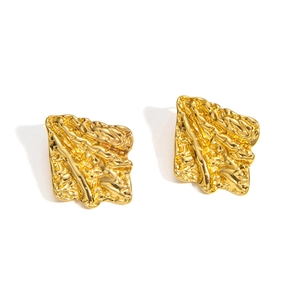 Vintage geometric gold earrings with textured irregular pleated design for women