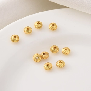 18K matte gold flying saucer spacer beads with textured finish for DIY jewelry making