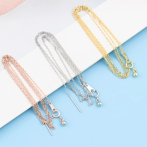 Three-color minimalist stainless steel necklaces in gold, silver, and rose gold finishes