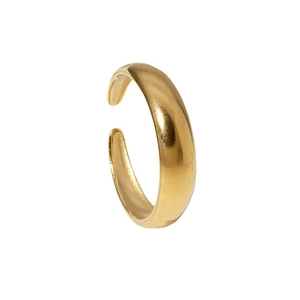 Minimalist adjustable 18K gold plated stainless steel open ring with thick metallic texture