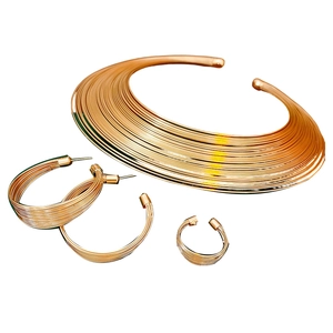 Minimalist gold multi-layer choker, earrings, and ring set with bold geometric metal lines