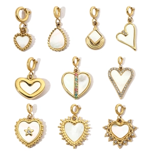 Heart Waterdrop Pendants Spring Clasp Gold Plated Stainless Steel Natural Shell Mother Of Artificial Pearl DIY Jewelry Findings