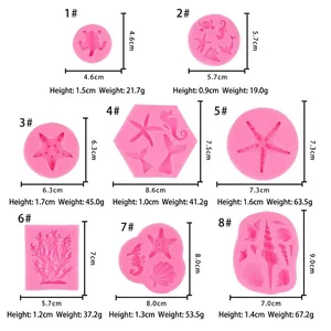 Ocean theme silicone fondant molds featuring starfish and shell designs for cake baking