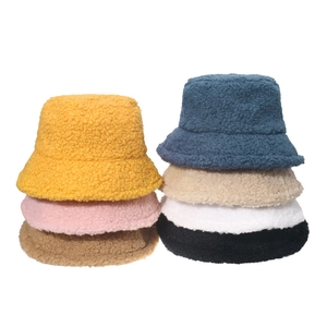 Bucket Hat Faux Lambswool Sherpa Winter Warm Thickened Soft Solid Color Fisherman Cap Unisex Casual