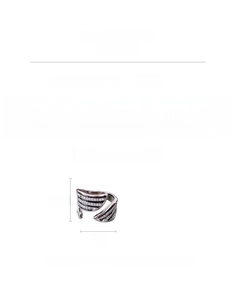 Detailed view of silver-toned textured wing ring with sparkling cubic zirconia inlay