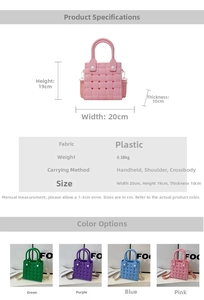 Detailed size chart for the EVA mini tote bag featuring precise dimensions and specifications
