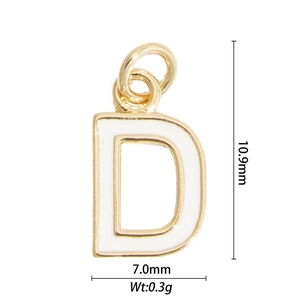 Macro shot of colorful enamel D-letter charm with size 10.9x7.0mm and 0.3g weight