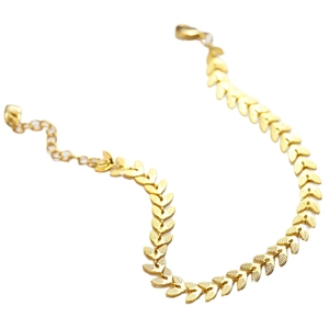 Minimalist 18k gold leaf wheat chain bracelet with adjustable lobster clasp on white background