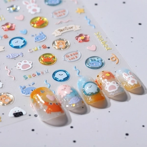 3D Cartoon Animal Nail Art Stickers Embossed Jelly Texture Transparent Cute Manicure Decals DIY For Women Girls
