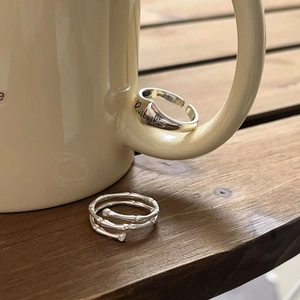 Exquisite S925 sterling silver irregular bamboo-style open ring with natural metal luster