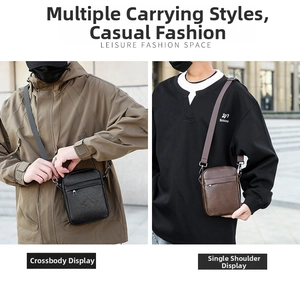 Detail view of retro PU leather crossbody bags in black and brown with adjustable strap