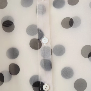 Elegant polka dot organza shirt for women featuring sheer fabric and button details