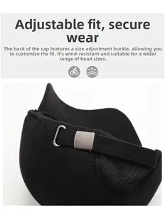 Detail of adjustable metal buckle and elastic strap on winter woolen baseball cap