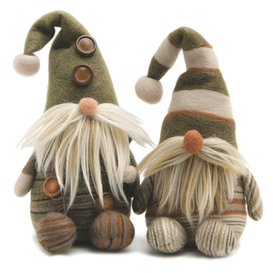 Pair of grey Christmas gnome plush dolls with knit hats for home bathroom holiday decor